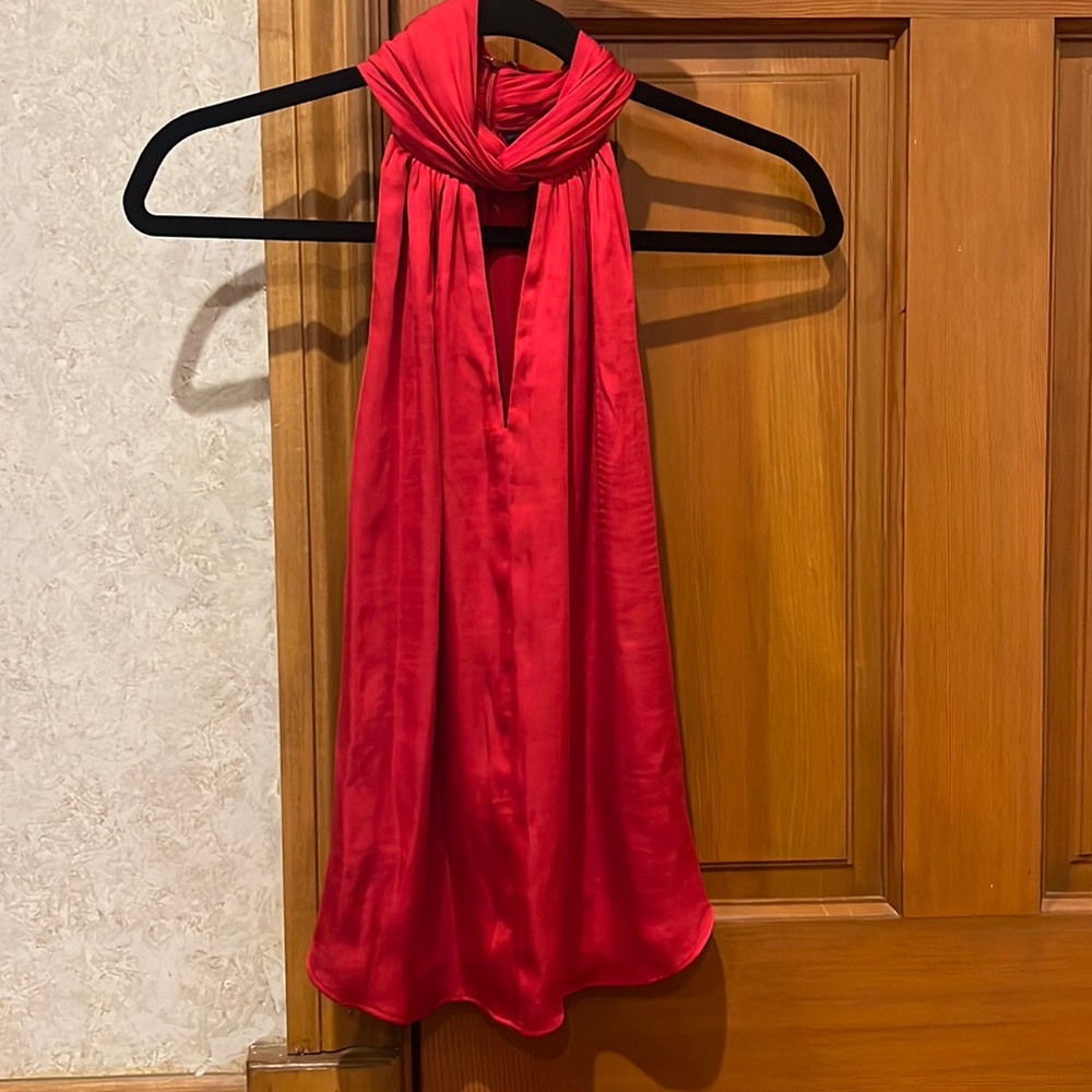 Red “silk” halter top